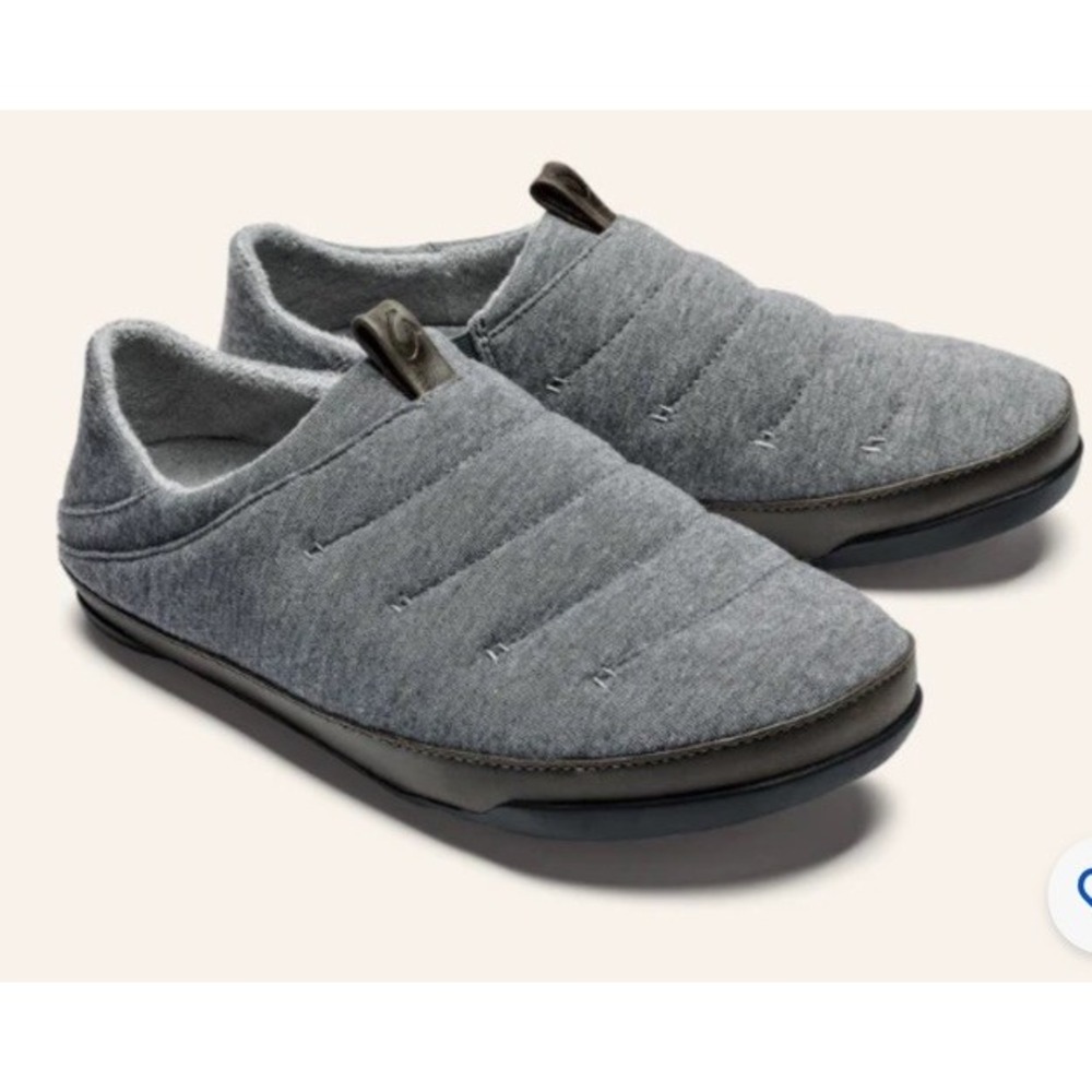 Olukai Mahana Slipper Slip-on House Shoe Gray Quilted Comfort Winter Mens 11